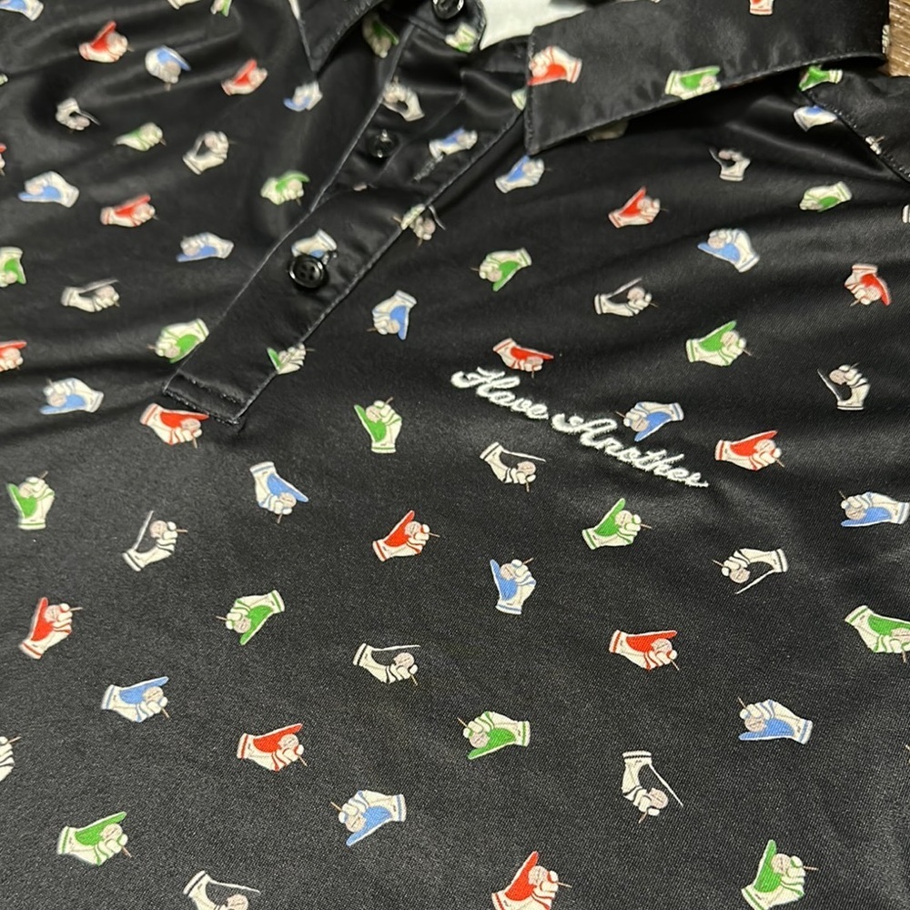 Black Golf Polo Shirt with Colorful glove Pattern - Picture 2 of 7